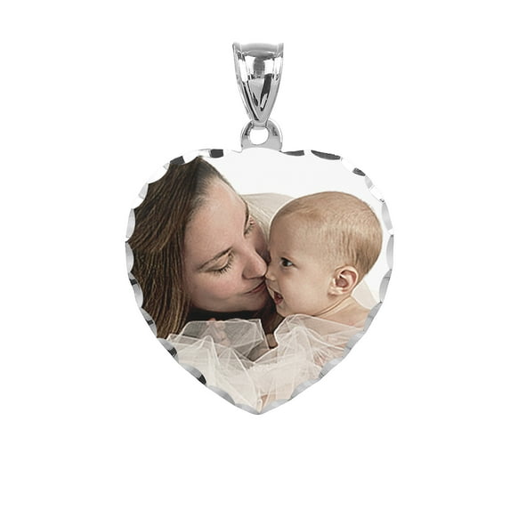 Personalized Heart Design Color Photo Charm with Diamond Cut Border