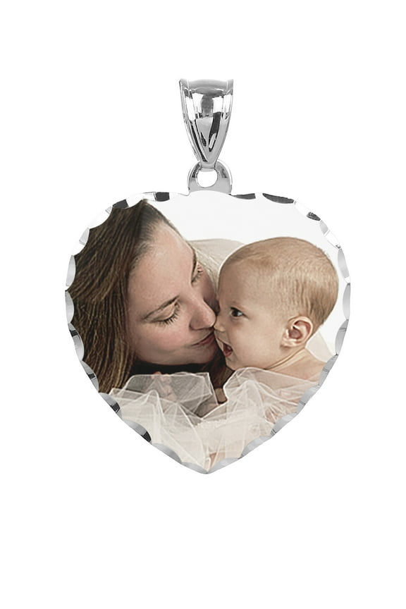 Personalized Heart Design Color Photo Charm with Diamond Cut Border