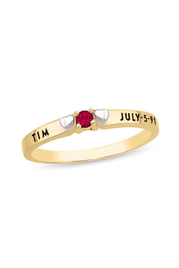 Personalized Heart Design Engravable Birthstone Ring in 10K Gold by Jewlster