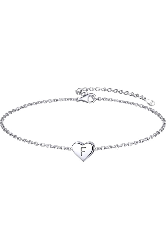 Personalized Heart Initial Bracelet, 925 Sterling Silver Letter Bracelet Fashion Dainty Heart Charm Bracelet for Women(with Gift Box)