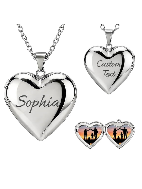 Personalized Heart Locket Necklace with Picture Inside Custom Photo Keepsake Jewelry for Women Mom Grandma Perfect Christmas Valentine's Day Birthday Gift (Silver) ...