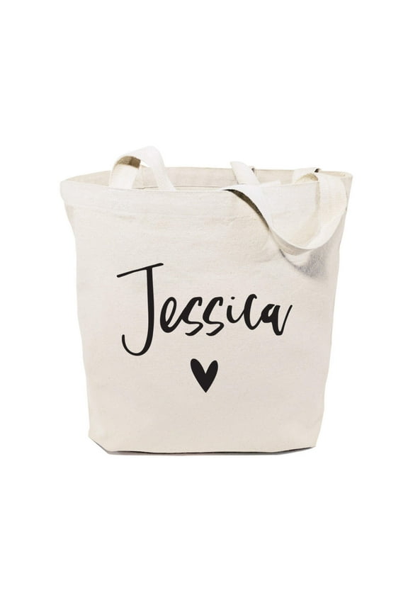 Personalized Heart Name Cotton Canvas Tote Bag