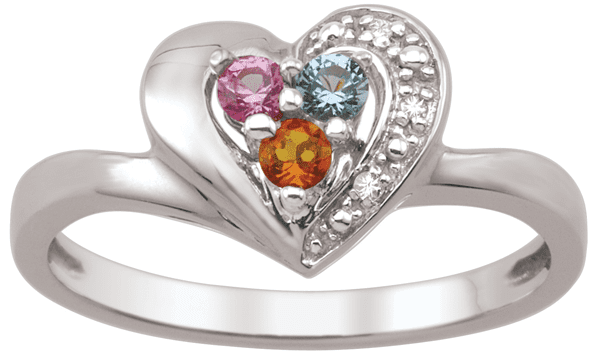 Jewlster Sterling Silver Personalized Heart Ring with Diamond Accents