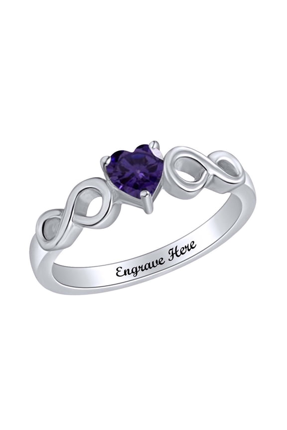 Personalized Heart Shape Simulated Alexandrite Infinity Heart Promise Ring In 14k White Gold Over Sterling Silver Ring Size-5