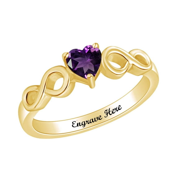 AFFY Personalized Heart Shape Simulated Amethyst Infinity Heart Promise Ring In 14k Yellow Gold Over Sterling Silver Ring Size-10