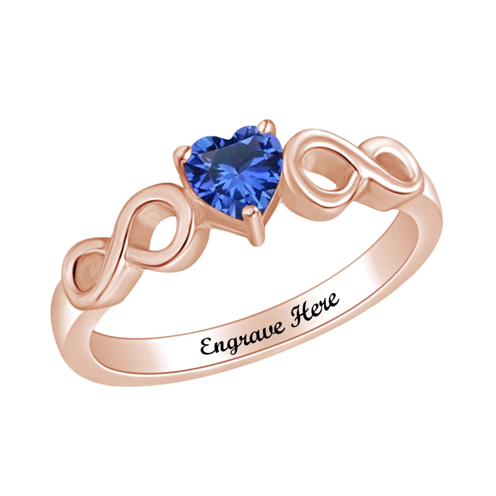 Personalized Heart Shape Simulated Blue Sapphire Infinity Heart Promise  Ring In 14k Rose Gold Over Sterling Silver Ring Size-8.5 
