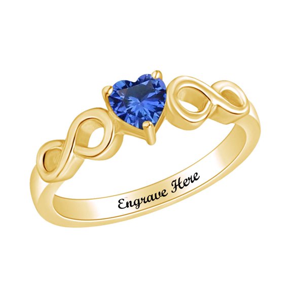 AFFY Personalized Heart Shape Simulated Blue Sapphire Infinity Heart Promise Ring In 14k Yellow Gold Over Sterling Silver Ring Size-5.5