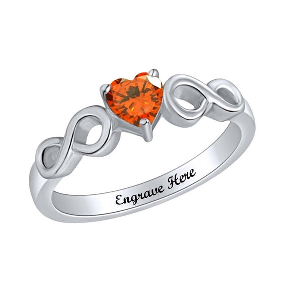 AFFY Personalized Heart Shape Simulated Citrine Infinity Heart Promise Ring In 14k White Gold Over Sterling Silver Ring Size-10