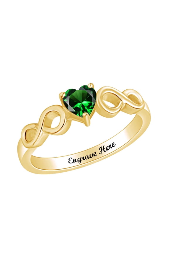 Personalized Heart Shape Simulated Emerald Infinity Heart Promise Ring In 14k Yellow Gold Over Sterling Silver Ring Size-10