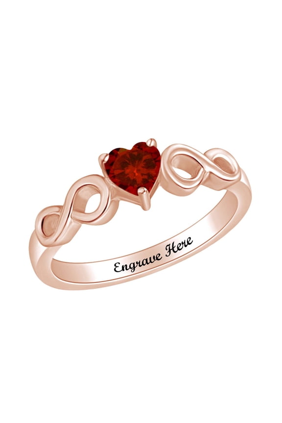 Personalized Heart Shape Simulated Garnet Infinity Heart Promise Ring In 14k Rose Gold Over Sterling Silver Ring Size-5