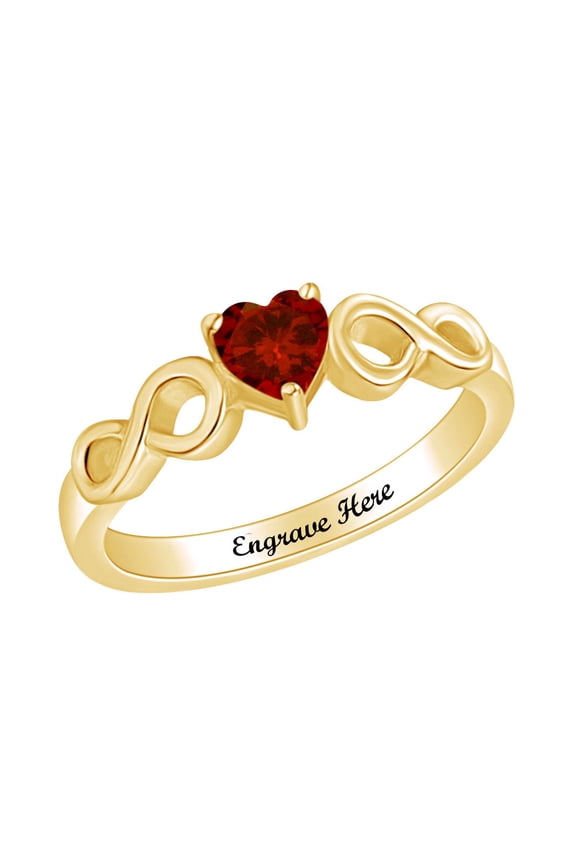 Personalized Heart Shape Simulated Garnet Infinity Heart Promise Ring In 14k Yellow Gold Over Sterling Silver Ring Size-7