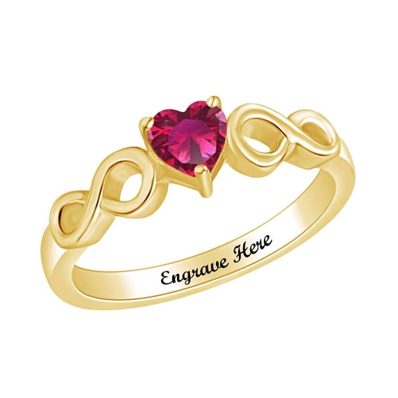 AFFY Personalized Heart Shape Simulated Ruby Infinity Heart Promise Ring in 14k Yellow Gold over Sterling Silver-5.5