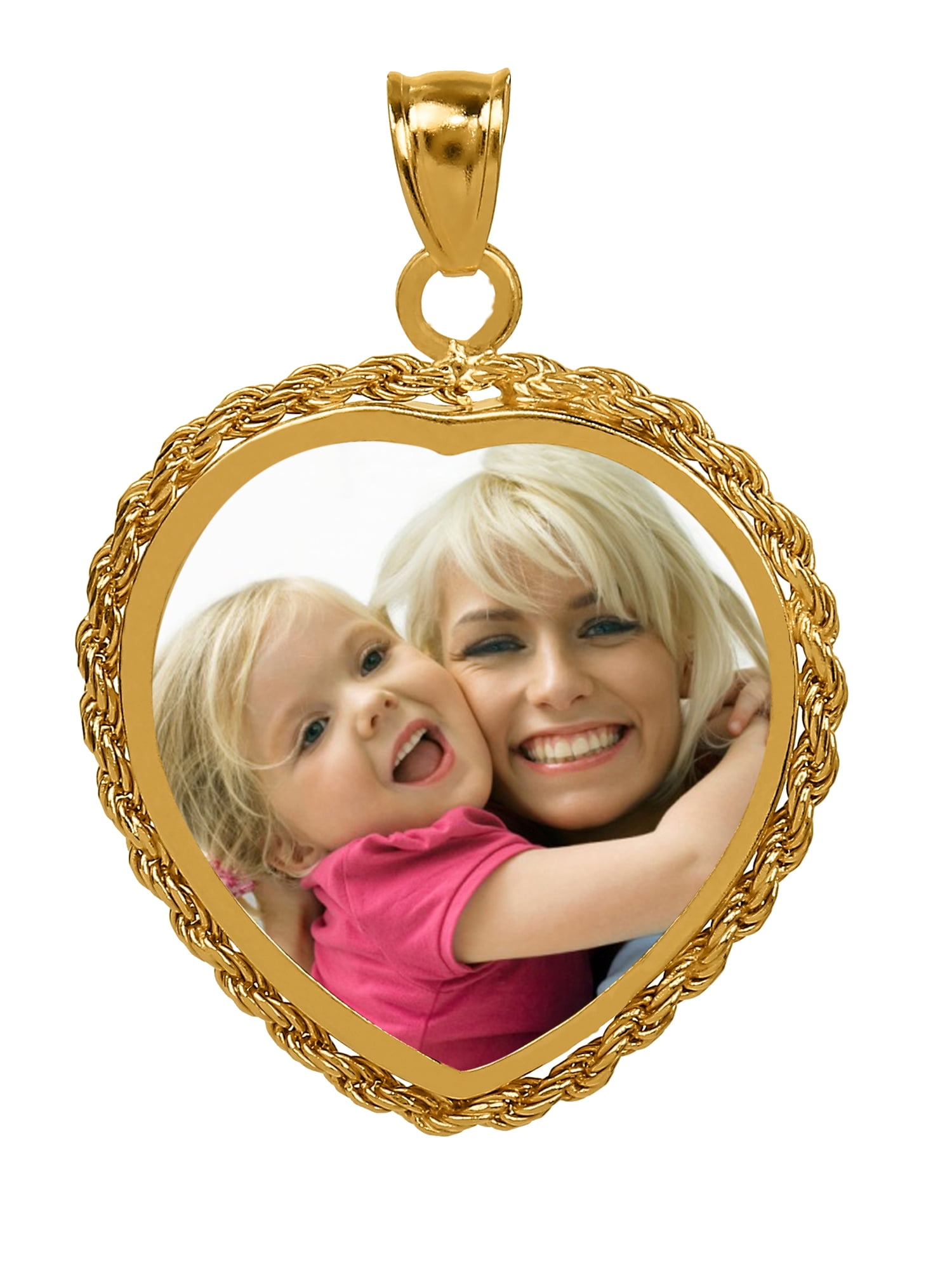 Personalized Heart-Shaped Color Photo Mother of Pearl Charm. With Rope Border