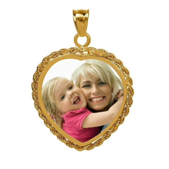 Personalized Heart-Shaped Color Photo Mother of Pearl Charm. With Rope Border