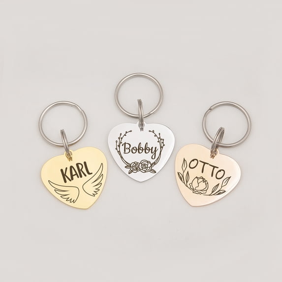 Personalized Heart Shaped Dog Tag - Engravable Stainless Steel Heart Pet ID - Dog Tags for Cat - Dog Tag for Dogs - Custom Engraving for Pet ID - Small, Medium, Large Size - Ships Next Day! [Silver]