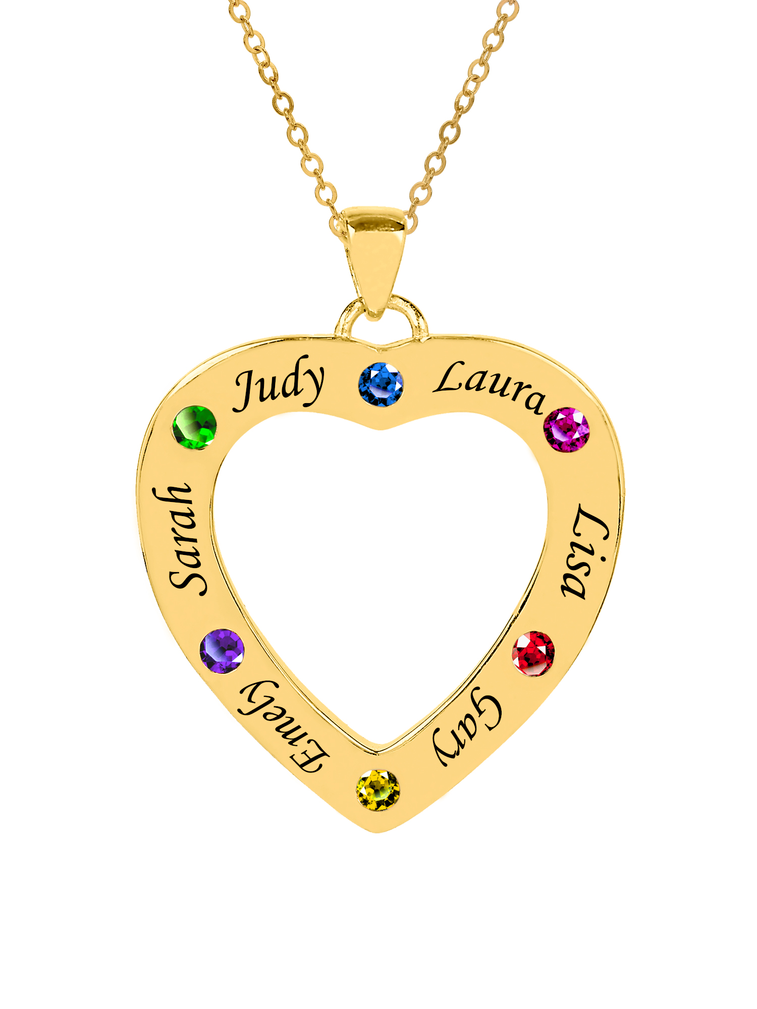 Personalized Heart-Shaped Family Pendant with Up To Six Birthstones