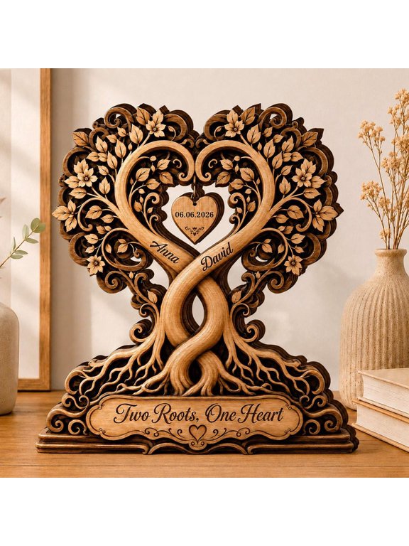 Personalized Heart Tree Wooden Home Decor, Couple Anniversary Gift, Wedding Decor