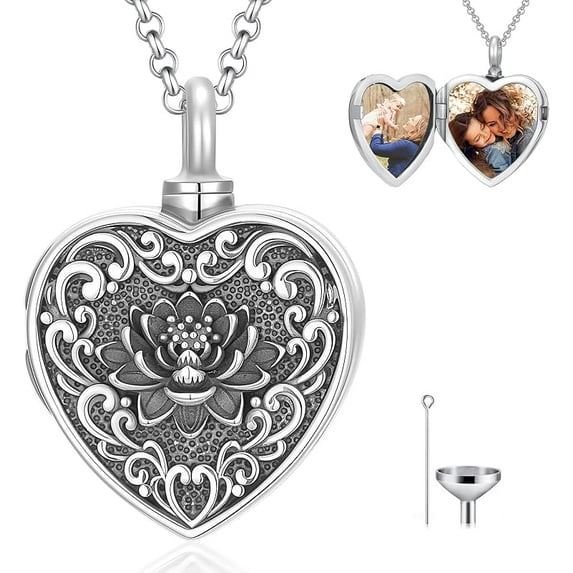 Personalized Heart Urn Locket Necklace for Ashes and Pictures 925 Sterling Silver Customized Locket Cremation Necklace for Ashes Memorial Keepsake Jewelry for Women