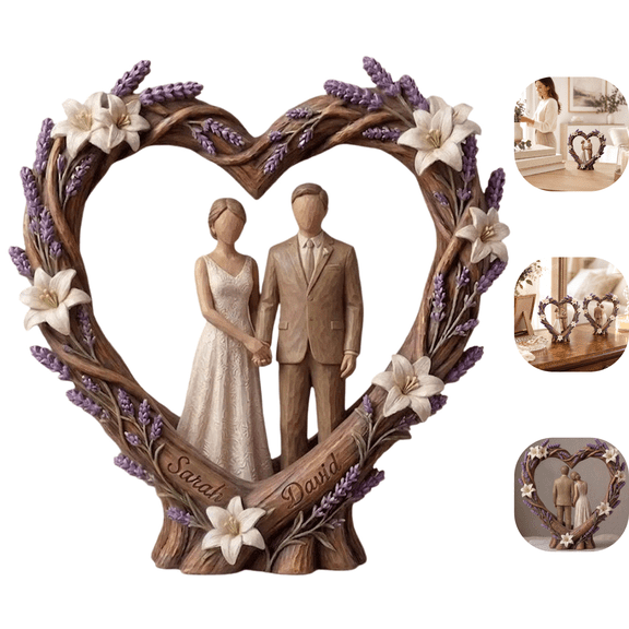 Personalized Heart Wooden Plaque for Couple,Romantic Wood Art Figurine Home Room Decor,Anniversary Couple Gifts for Him and Her, Wife Husband Birthday Gift, Anniversary Table Decorations B