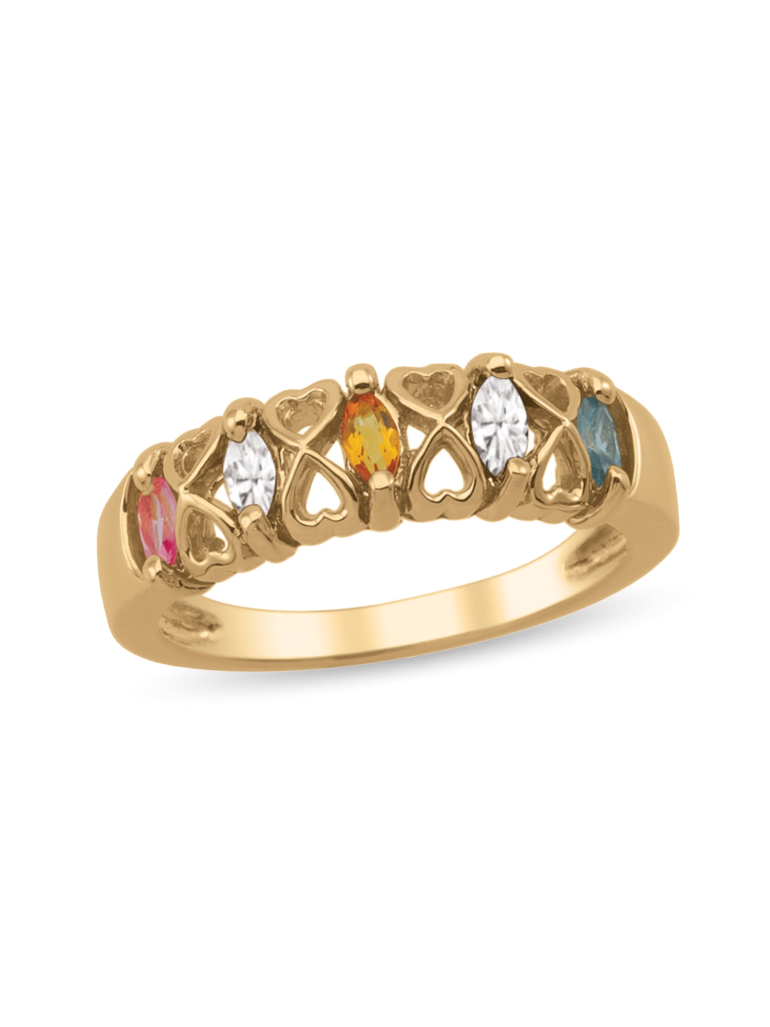 Personalized Heart to Heart Design Birthstone Family Ring in 10K Gold by Jewlster