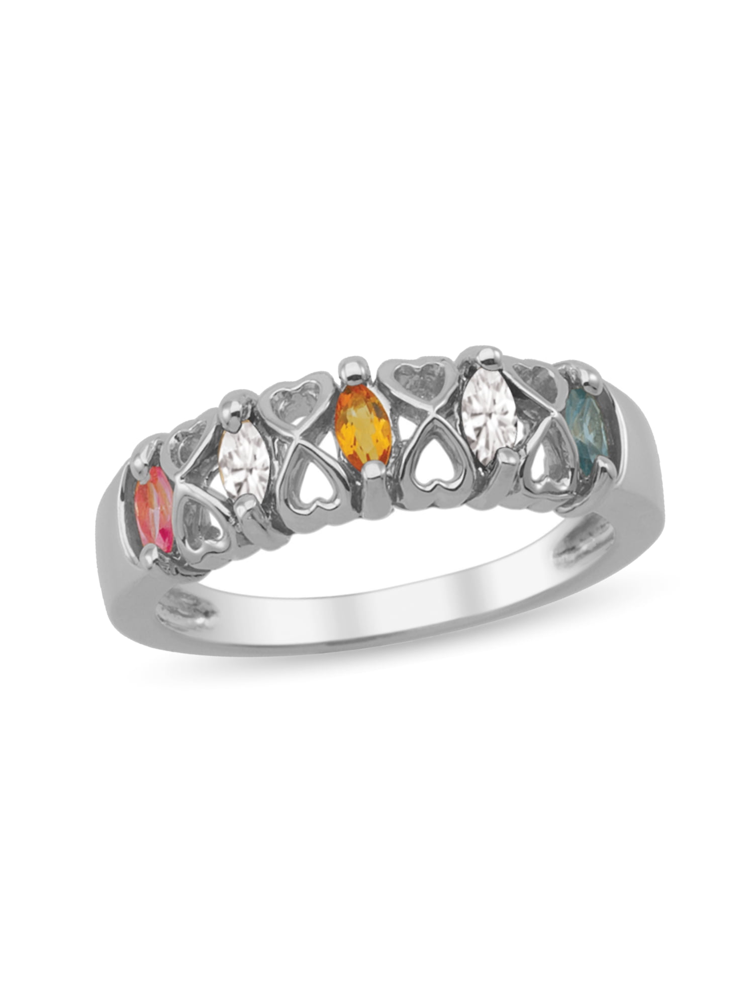 Personalized Heart to Heart Design Birthstone Family Ring in Sterling Silver by Jewlster