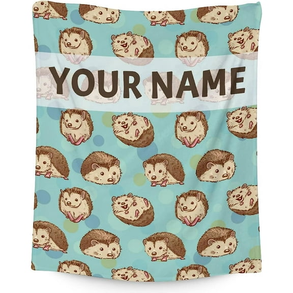 Personalized Hedgehog Blanket Gifts with Name - 50"x60" Cute Throw Blanket for Adults, Kids - White Soft Plush Blankets for Bed, Couch, Sofa