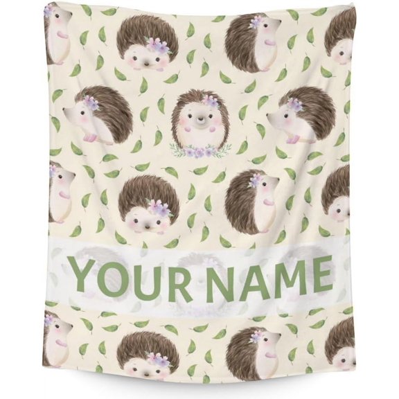 Personalized Hedgehog Blanket Gifts with Name - 50"x60" Cute Throw Blanket for Adults, Kids - White Soft Plush Blankets for Bed, Couch, Sofa