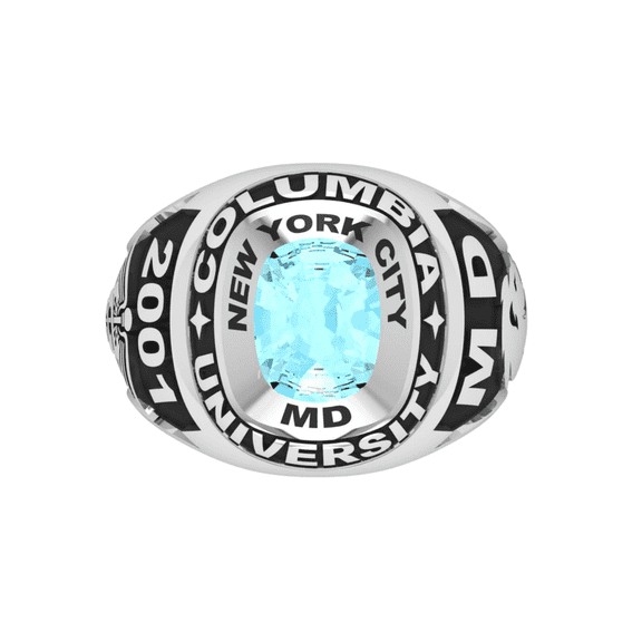 Personalized High School Class Ring, Graduation Ring for Students, College or University Jewelery, Senior Gift - Two Tone Cushion Birthstone Class Ring