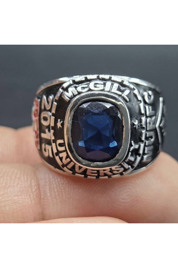 Personalized High School Class Ring, Graduation Ring for Students, College or University Jewelery, Senior Gift - Cushion Birthstone Class Ring