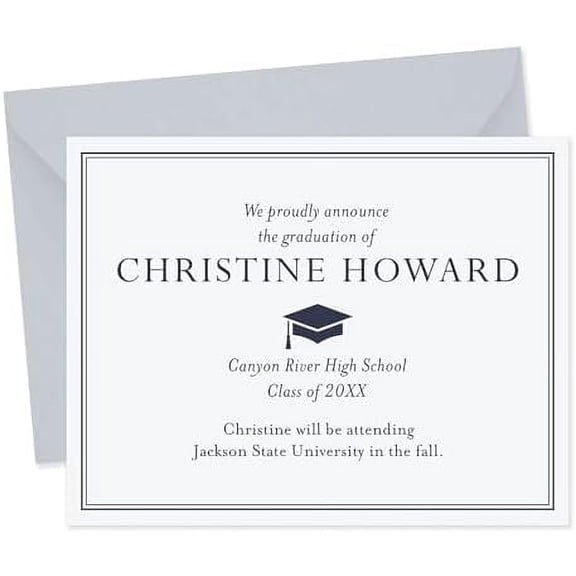 Personalized High School Graduation Announcements with Envelopes, Light Gray Classic Grad Announcements, 5.5x4.25