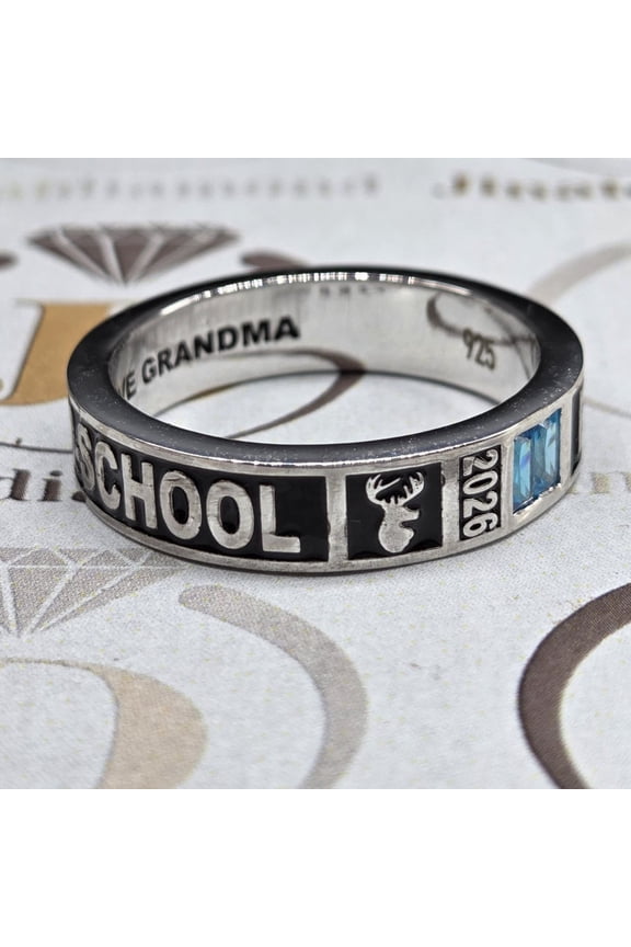 Personalized High School Memorial Band Ring with Blue Color Center, Custom Name & Year Engraving, Keepsake Memory Ring 925 Sterling Silver
