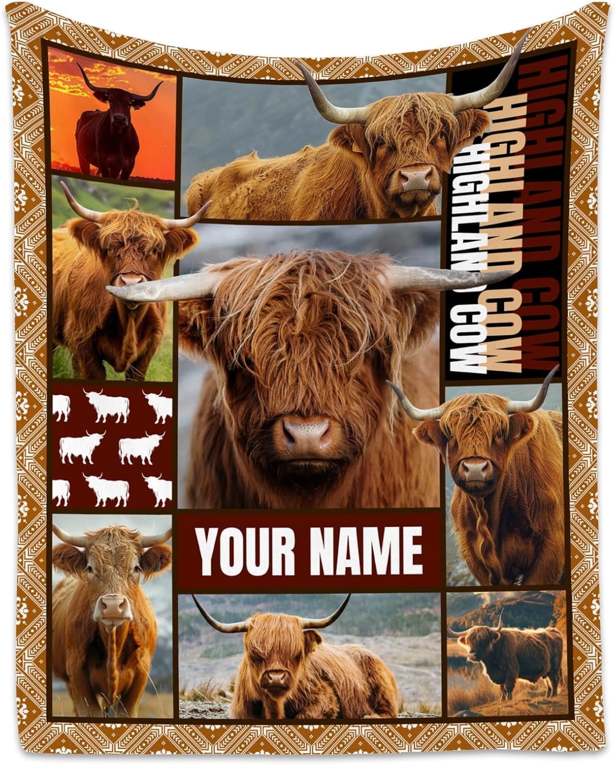 Cow Custom Personalized Highland Cow Blanket with Name, Custom Highland Cow Gifts ...