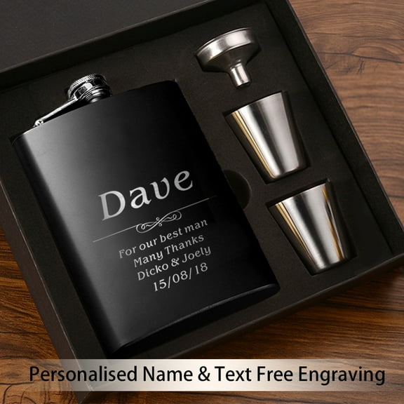 Personalized Hip Flask Stainless Steel 6oz Liquor Flask Laser Engraved Any Text for Men Birthday Wedding Father's Day Gift