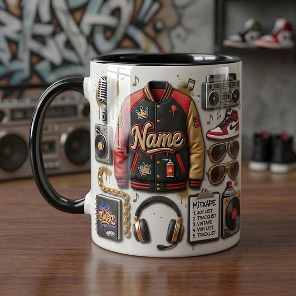 Personalized Hip Hop Bomber Jacket Mug, Urban Dance Vibes Coffee Cup