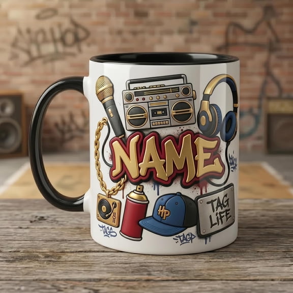 Personalized Hip Hop Mug Faux 3D, Street Culture Coffee Cup, Custom Name Gift