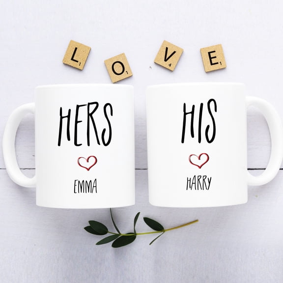 Personalized His & Hers Mug with Couple Names, Valentine & Anniversary Gift
