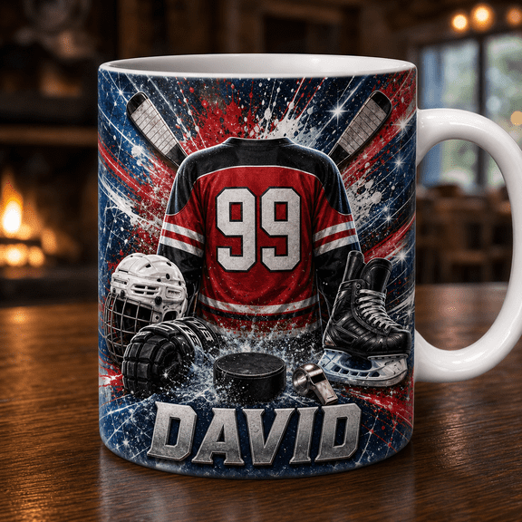 Personalized Hockey Player Mug, Custom Ice Hockey Name Mug for Team Gift