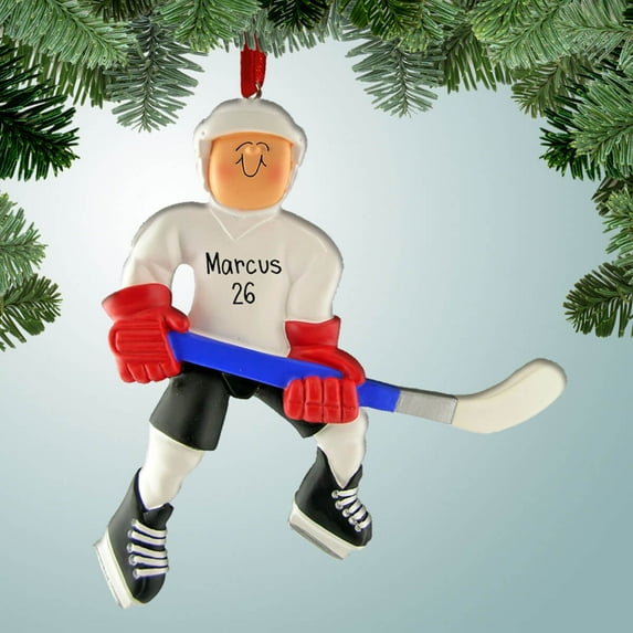 Personalized Hockey Player with Red Gloves - Male Christmas Ornament - Slapshot - Ice Hockey - Great Gift Ideas