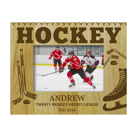 Personalized Hockey Theme Engraved Wood Picture Frame With Name - 5 x 7 Inches Horizontal Customizable Gift