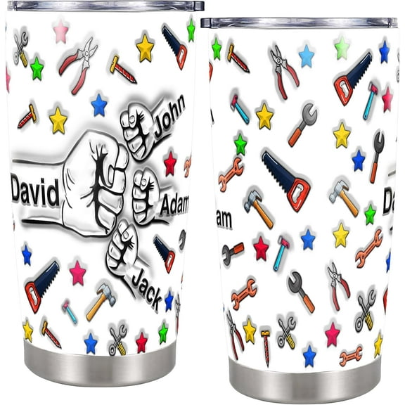 Personalized Holding Hands Tumbler 20oz Custom with Name Travel Coffee Mug Stainless Steel Insulated Thermal Drinking Cup Gift for Men Dad Him Happy Fathers Day Christmas Birthday
