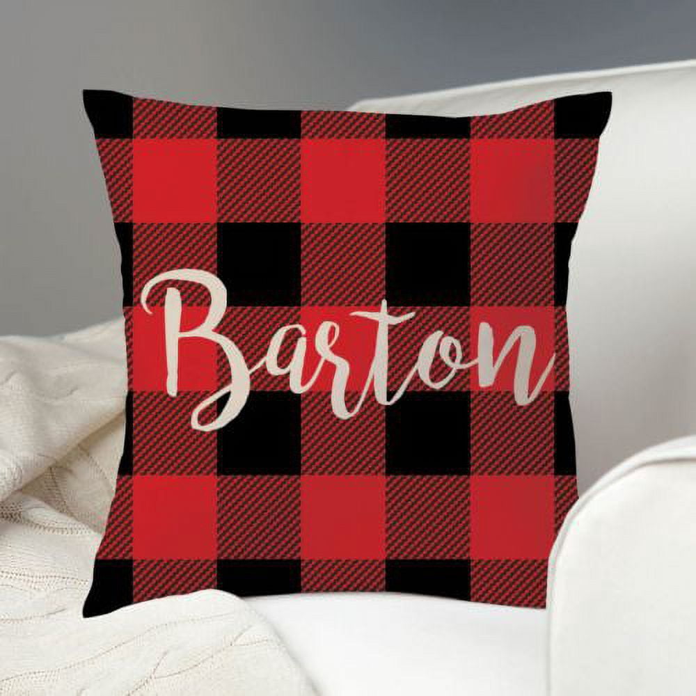 Personalized Holiday Plaid Throw Pillow