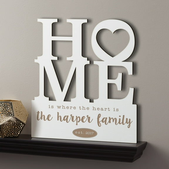 Personalized Home Is Where The Heart Is Antique White Wood Plaque