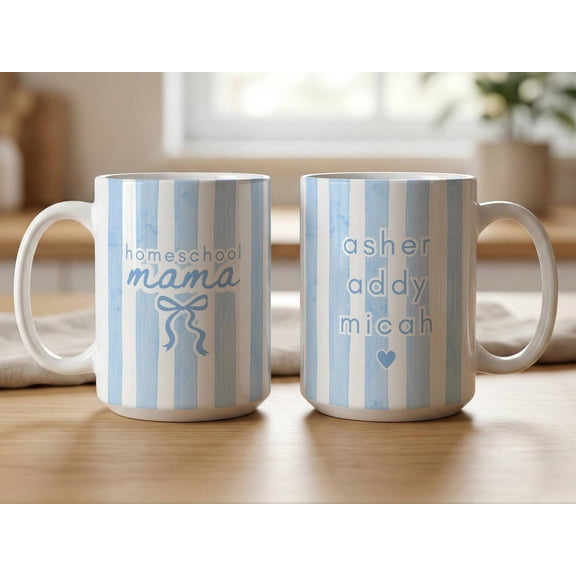 Personalized Homeschool Mama Coffee Mug Custom Striped Mom Name Mug Mothers Day Gift