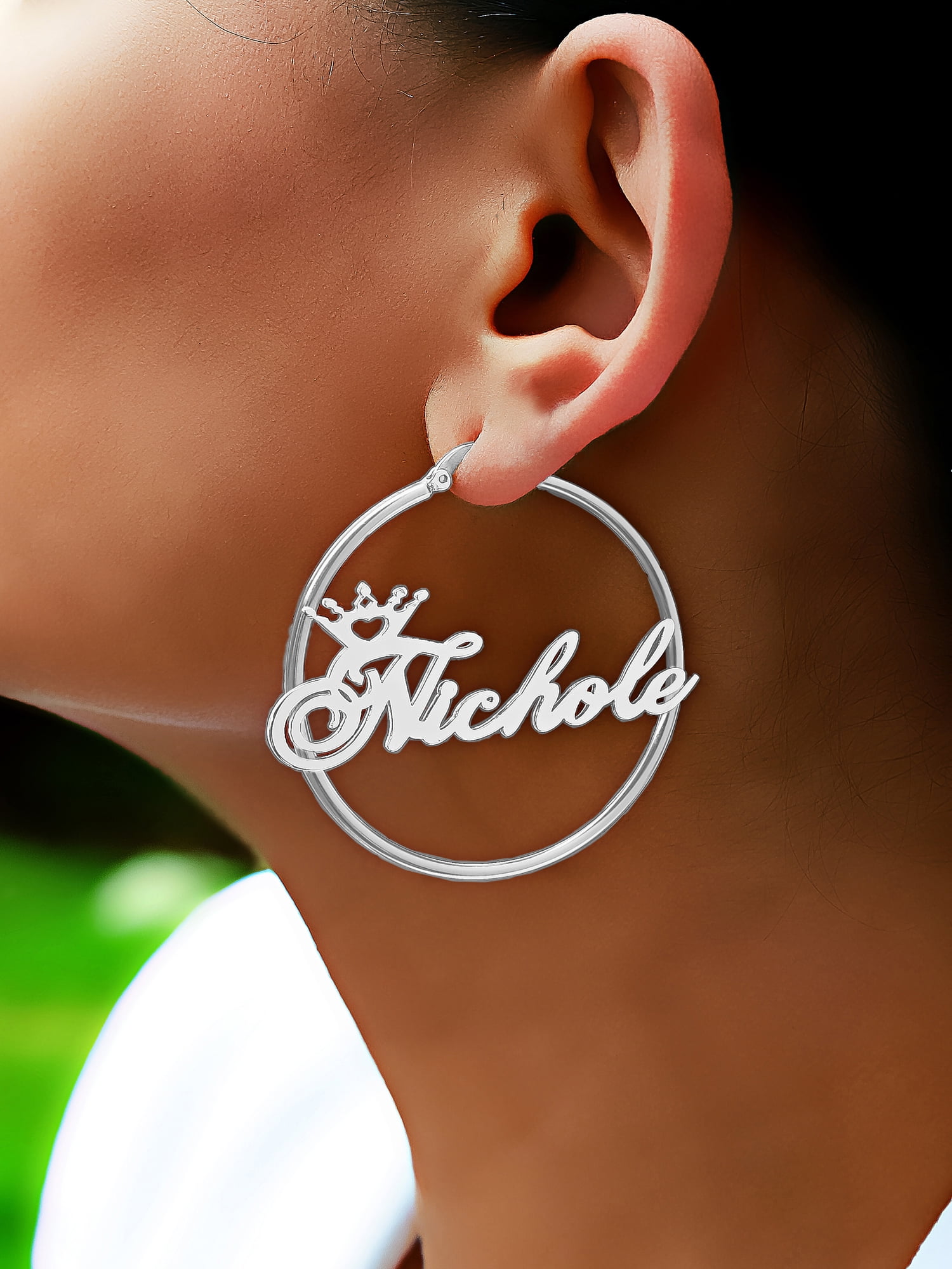 Personalized Hoop Crown Name Earrings