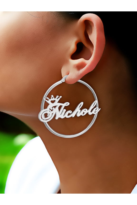 Personalized Hoop Crown Name Earrings