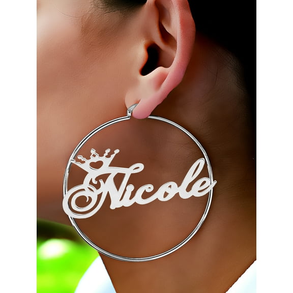 Personalized Hoop Crown Name Earrings