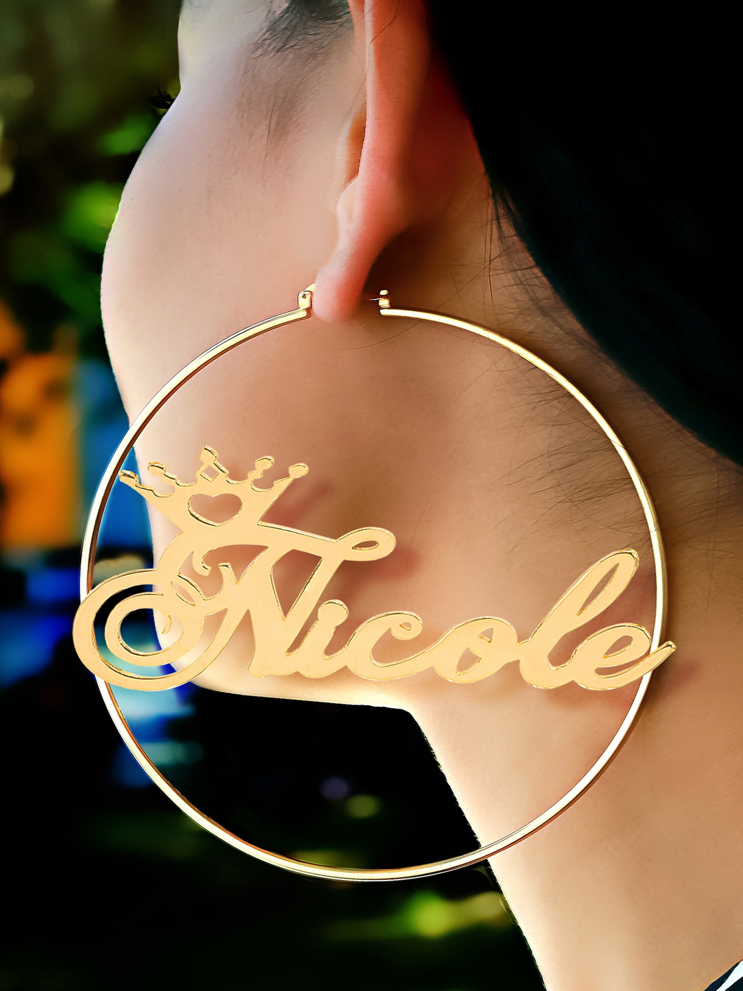 Personalized Hoop Crown Name Earrings