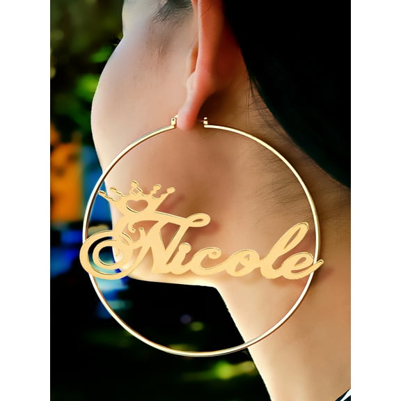 Personalized Hoop Crown Name Earrings