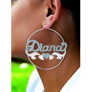 Personalized Hoop Name Earrings with Beading and Rhodium and Tail