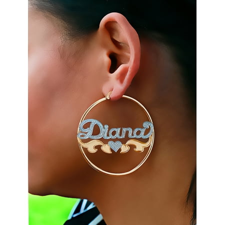 Personalized Hoop Name Earrings with Beading and Rhodium and Tail